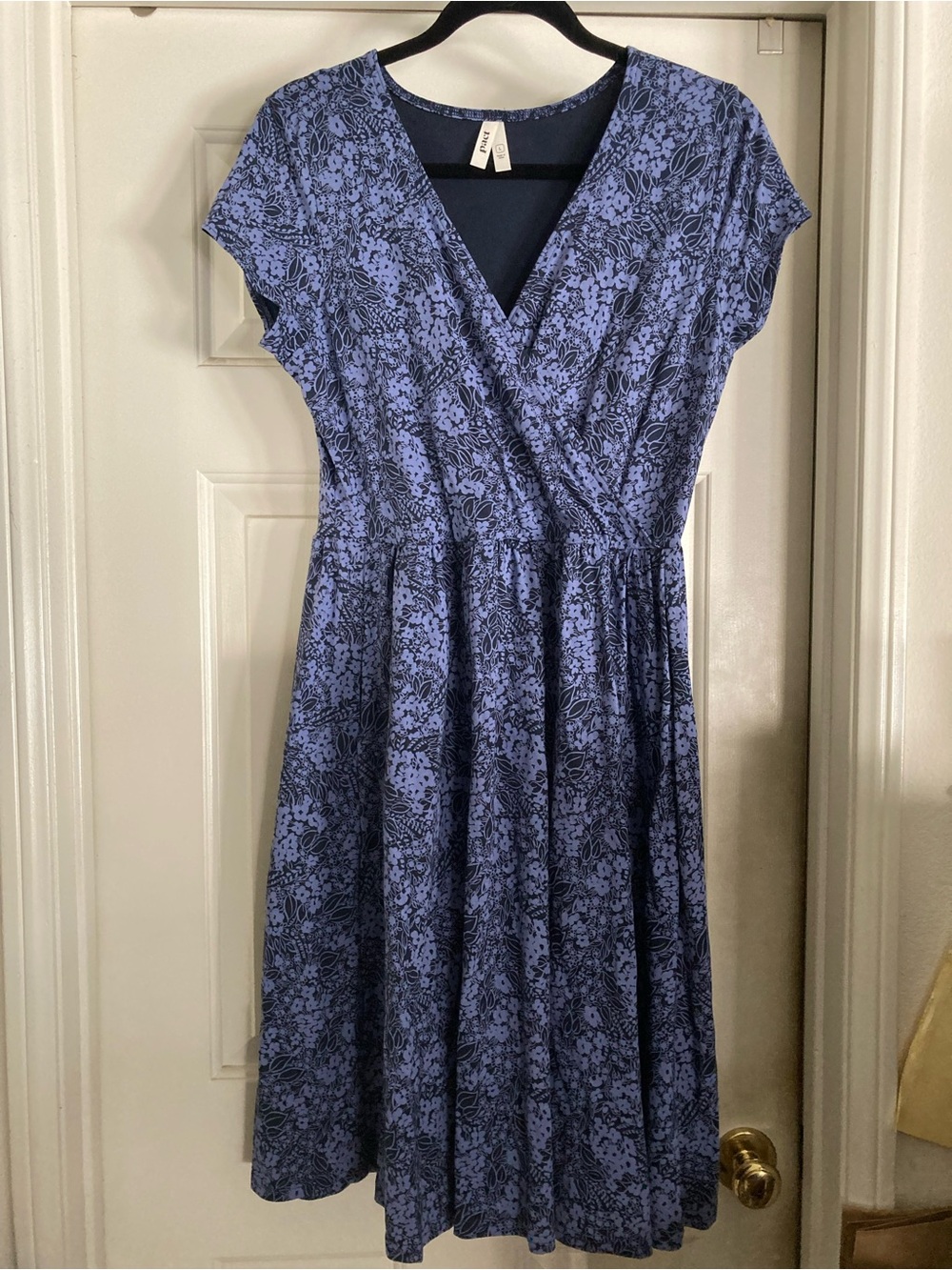 Pact-Blue Floral Wrap-Style Womenโs Dress